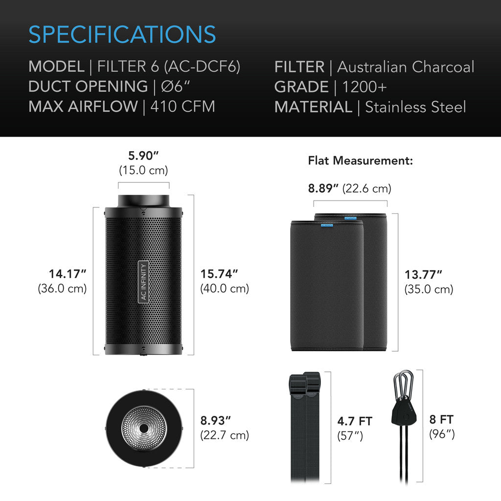 AC Infinity 6" Carbon Filter 150x400mm