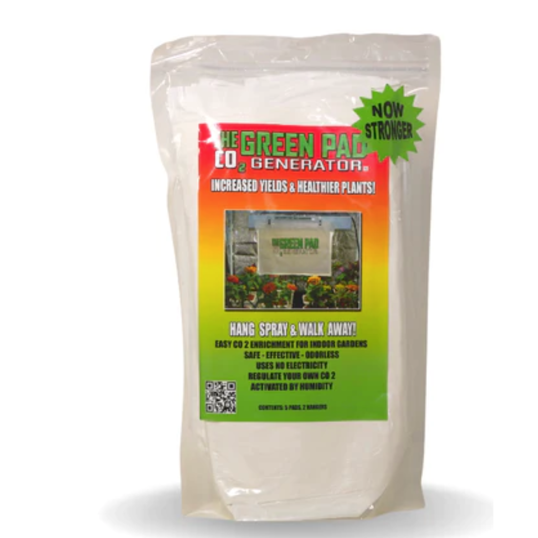 A sealed package of The Green Pad CO2 Generator, which is designed to increase yields and heathier plants by supplementing carbon dioxide in indoor grow environments.
