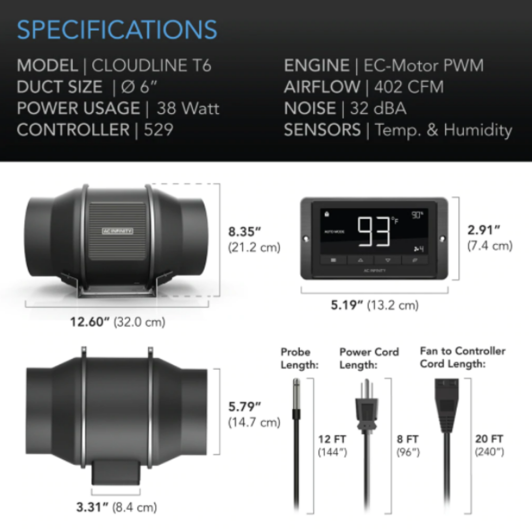 AC Infinity Cloudline T6-Series Fan - 150mm