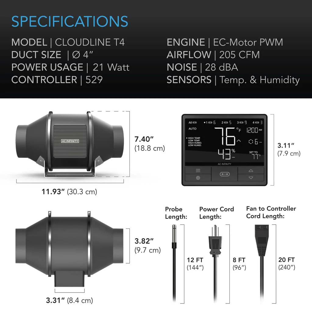 AC Infinity Cloudline T4-Series Fan - 100mm