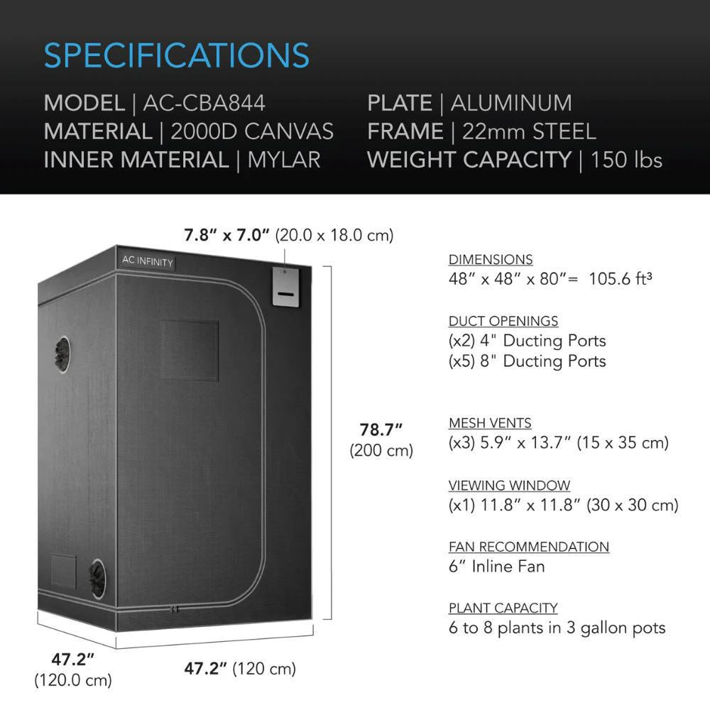 AC Infinity Cloudlab 844 Grow Tent 120x120x200cm