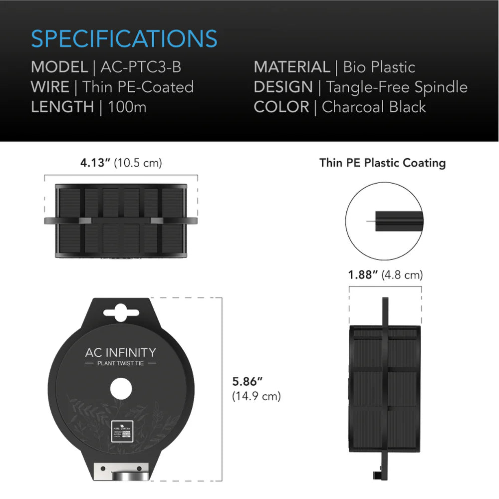 AC INFINITY Black Twist Ties with Built-In Cutter