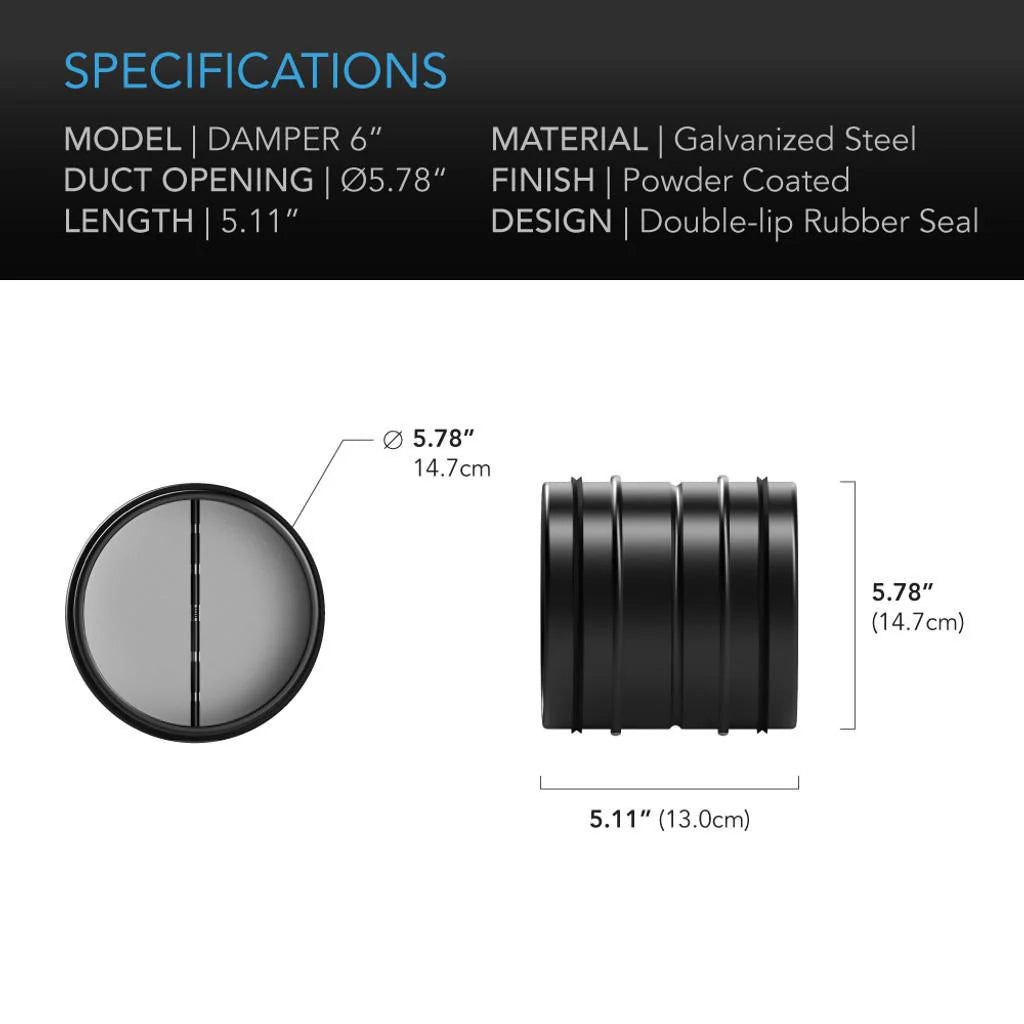 AC Infinity Backdraft Damper Ducting Insert - 6"