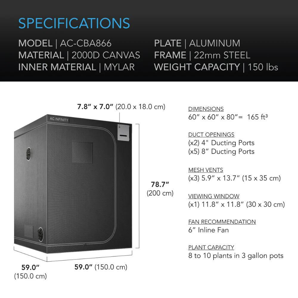 AC Infinity Cloudlab 866, Advance Grow Tent 2000D - 150x150x200cm