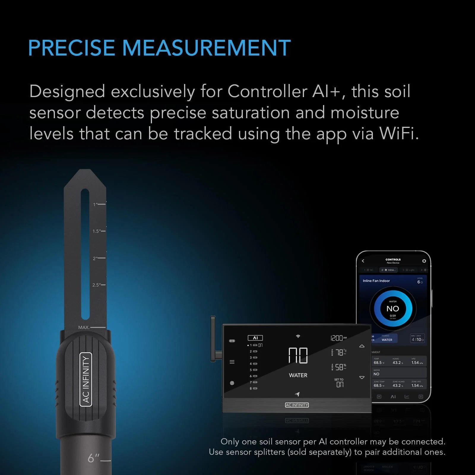 AC Infinity AI Soil Sensor, for Moisutre and Saturation Level Monitoring