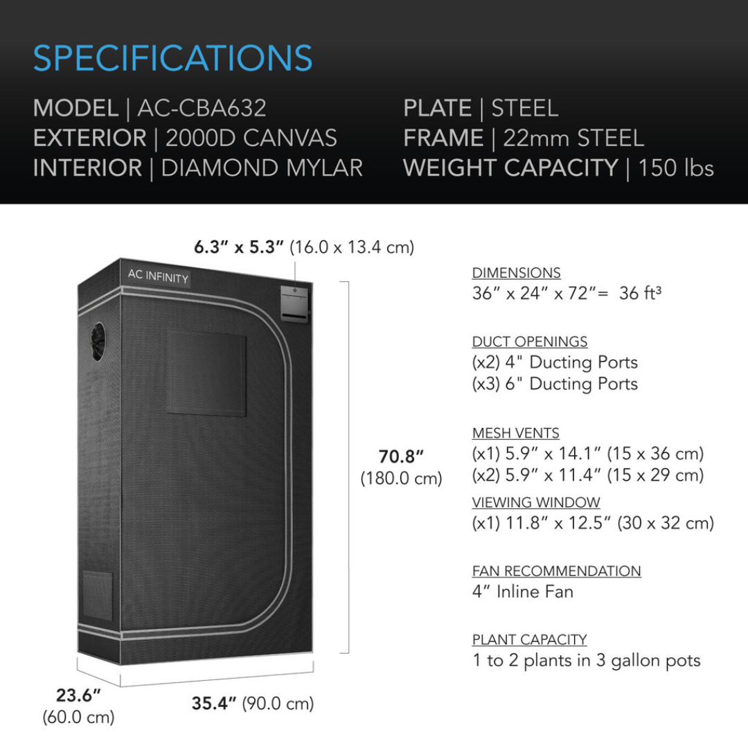 AC Infinity Cloudlab Grow Tent 90x60x180cm