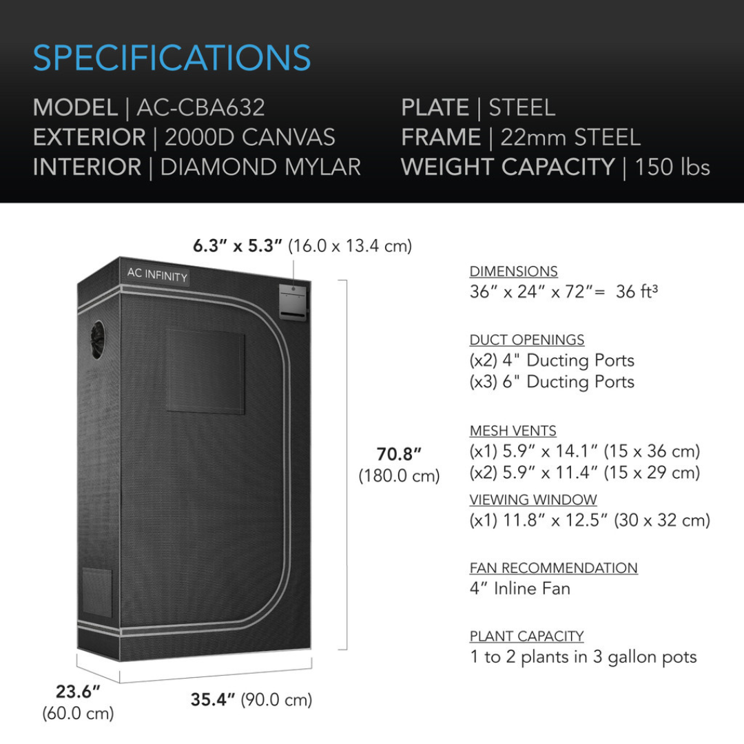 AC Infinity Cloudlab 632 Grow Tent 90x60x180cm