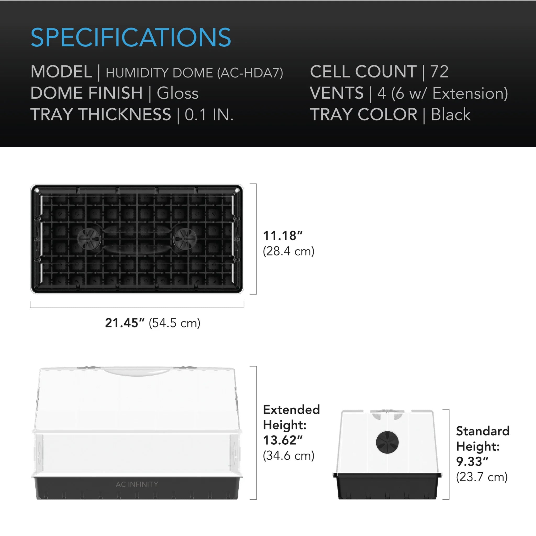 AC Infinity Humidity Dome Large 6x12 Cell Tray