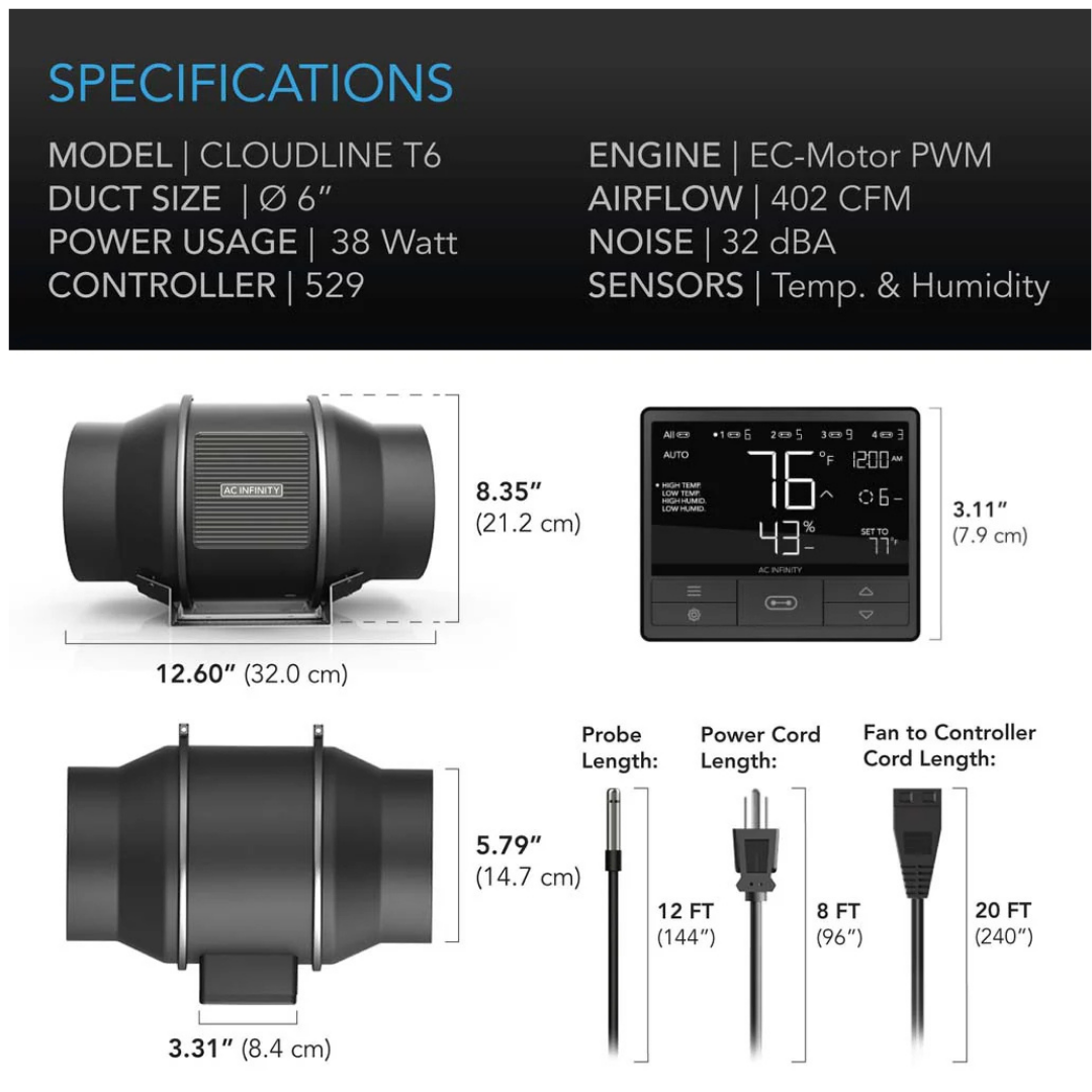 AC Infinity Cloudline T6-Series Fan - 150mm