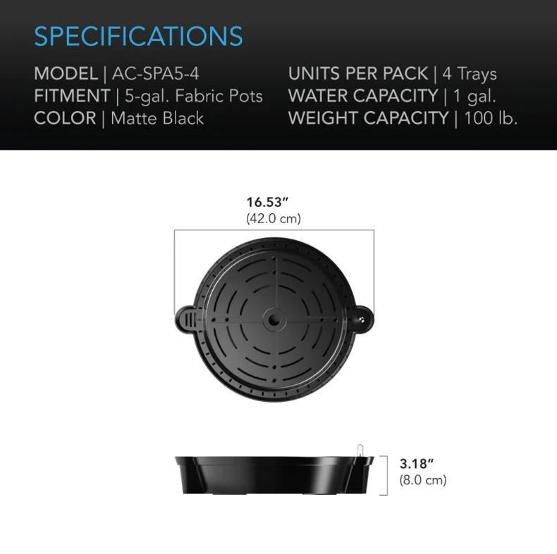 AC Infinity Self-Watering Fabric Pot Base - 4pack